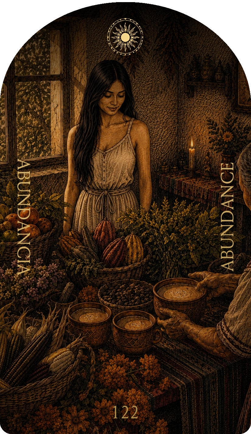 Abundance (Abundancia), card 122 — an Enjoy card from the Flower & Song Oracle