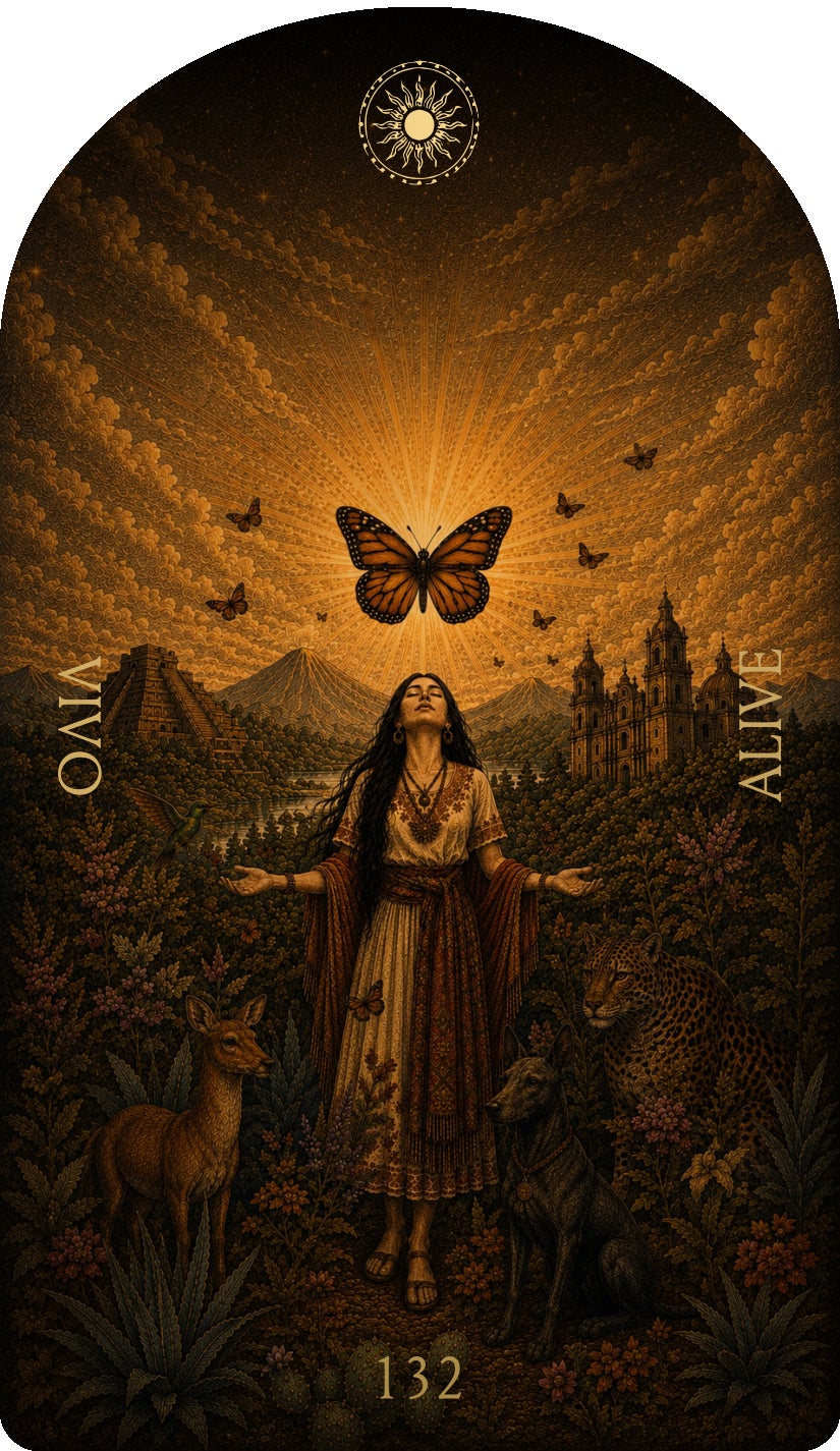 Alive (Vivo), card 132 — an Enjoy card from the Flower & Song Oracle