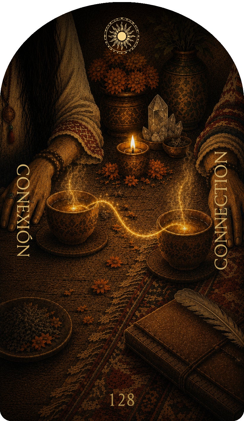 Connection (Conexión), card 128 — an Enjoy card from the Flower & Song Oracle