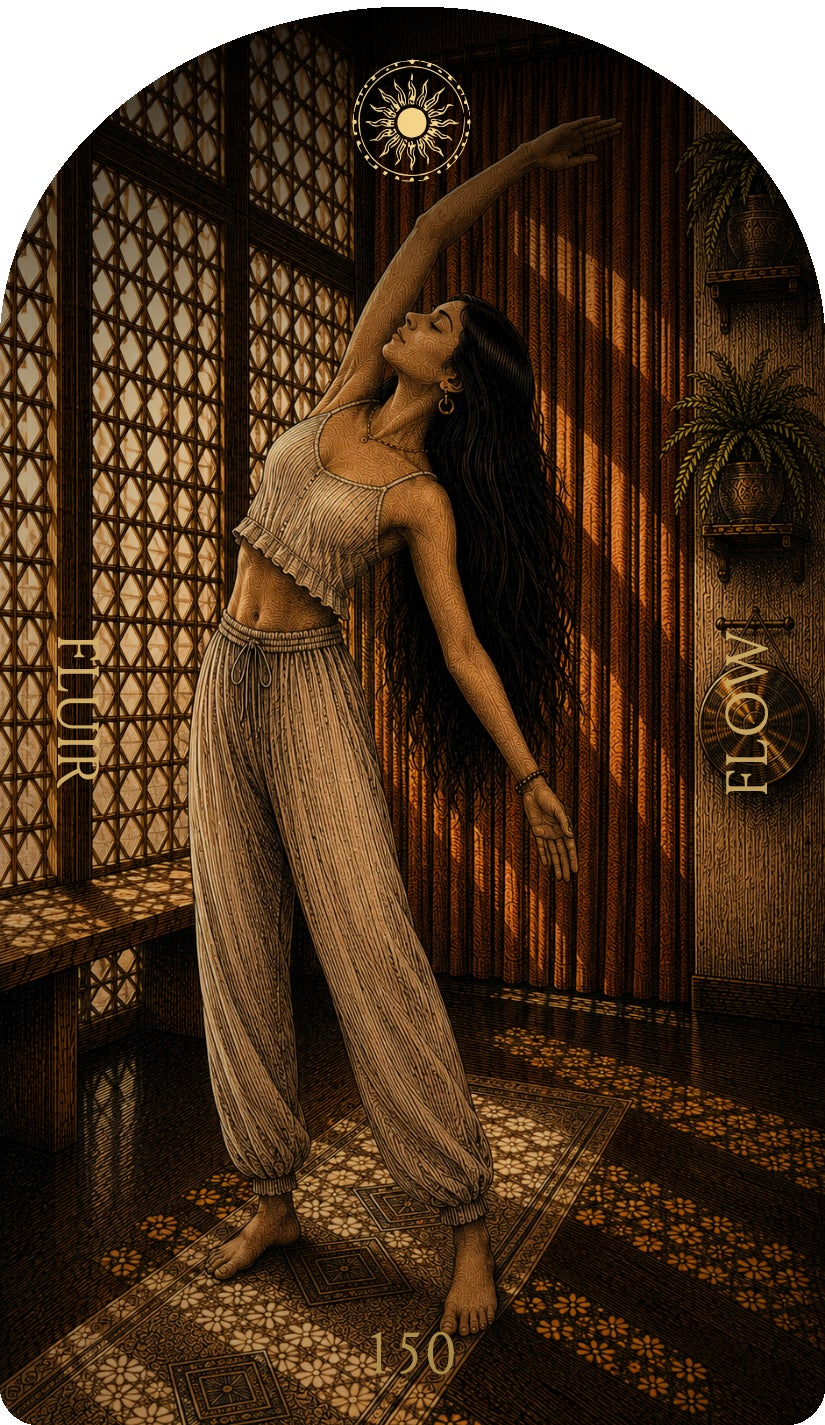 Flow (Fluir), card 150 — an Enjoy card from the Flower & Song Oracle
