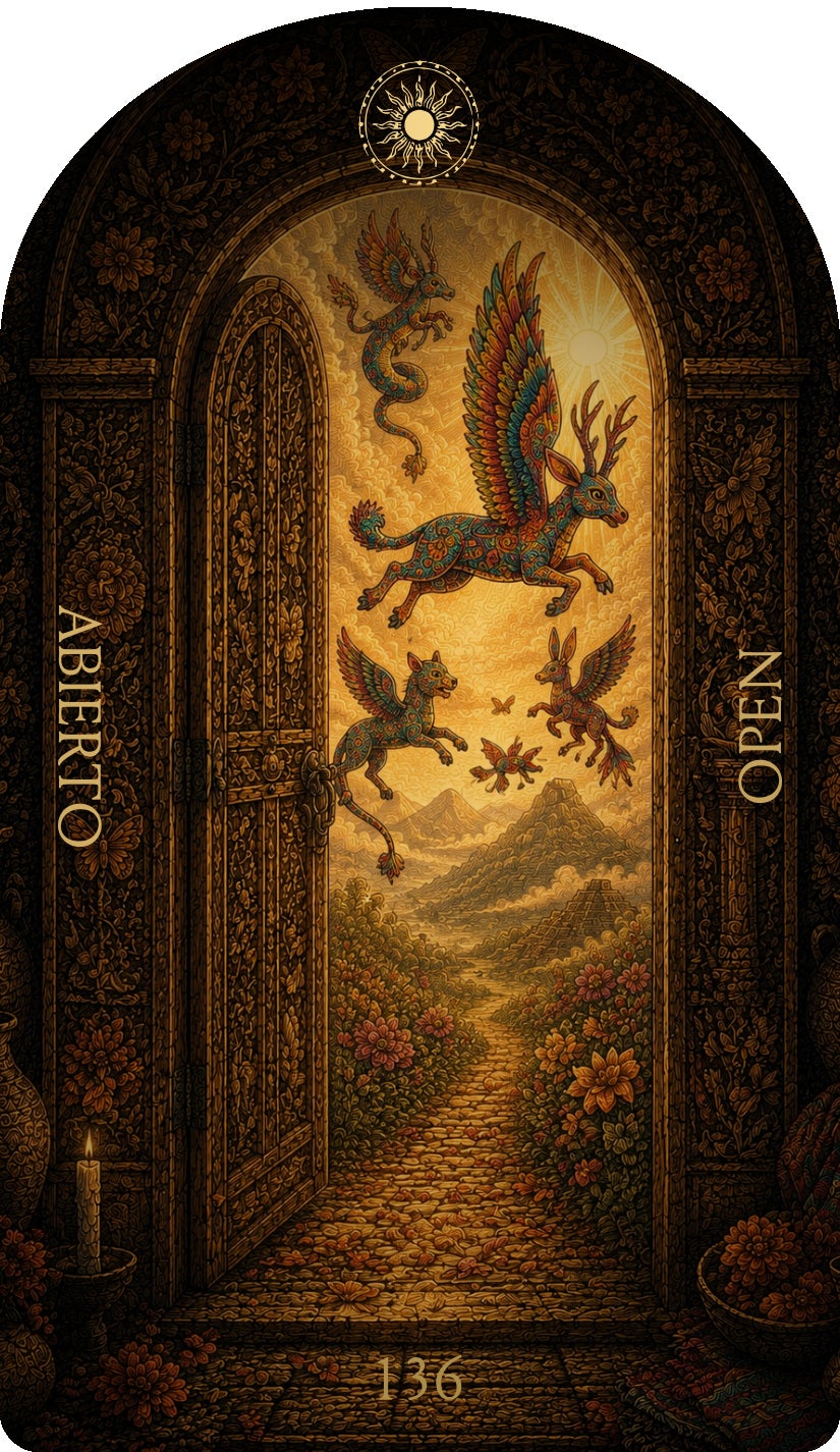 Open (Abierto), card 136 — an Enjoy card from the Flower & Song Oracle