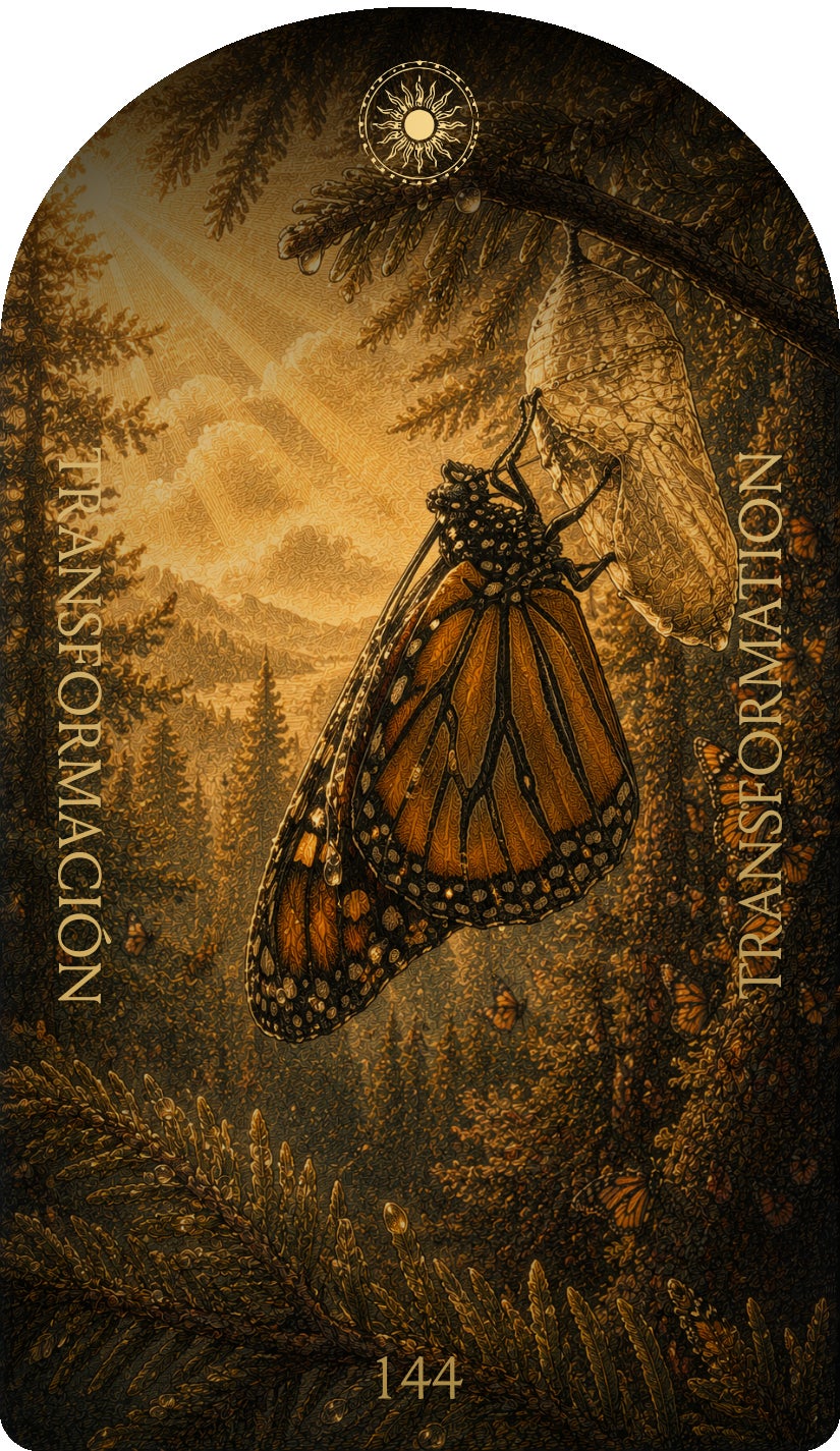Transformation (Transformación), card 144 — an Enjoy card from the Flower & Song Oracle