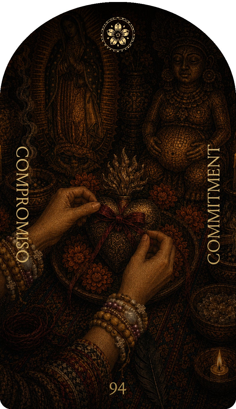 Commitment (Compromiso), card 94 — a Focus card from the Flower & Song Oracle