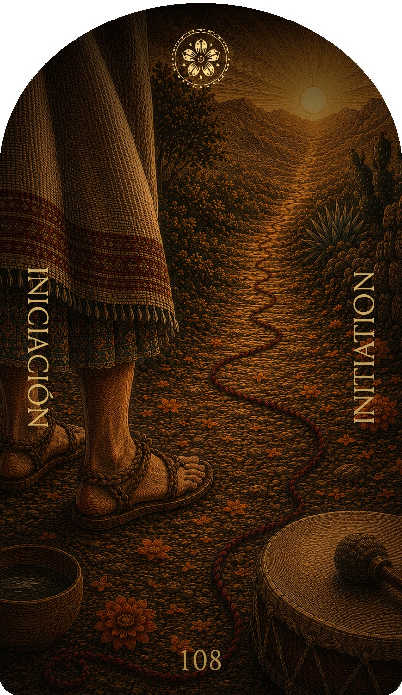 Initiation (Iniciación), card 108 — a Focus card from the Flower & Song Oracle