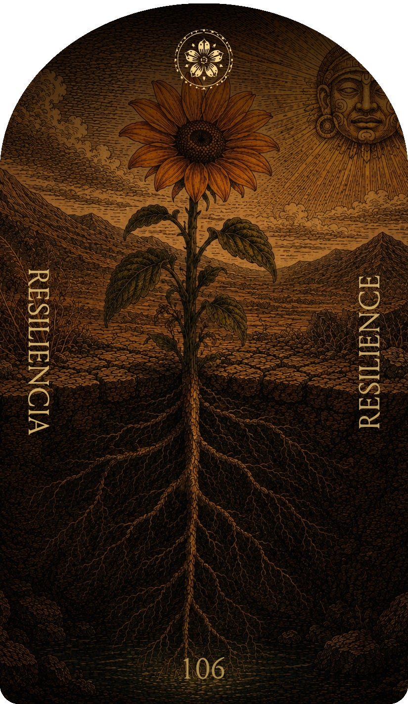 Resilience (Resiliencia), card 106 — a Focus card from the Flower & Song Oracle