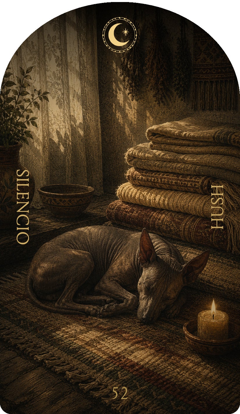 Silencio, carta 52: una carta del camino Rest del oráculo Flower & Song