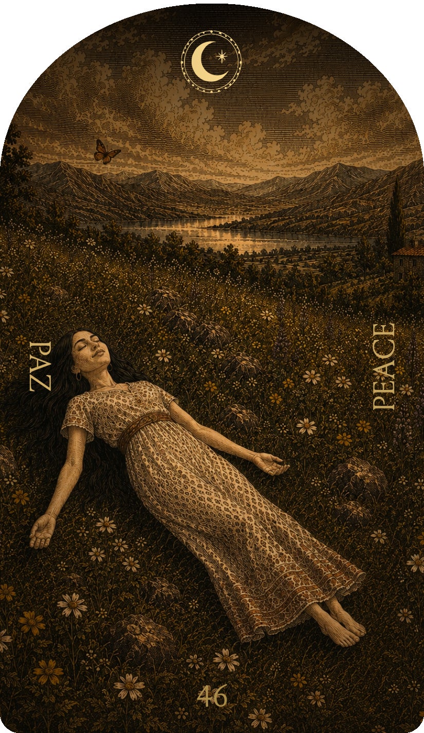 Peace (Paz), card 46 — a Rest card from the Flower & Song Oracle