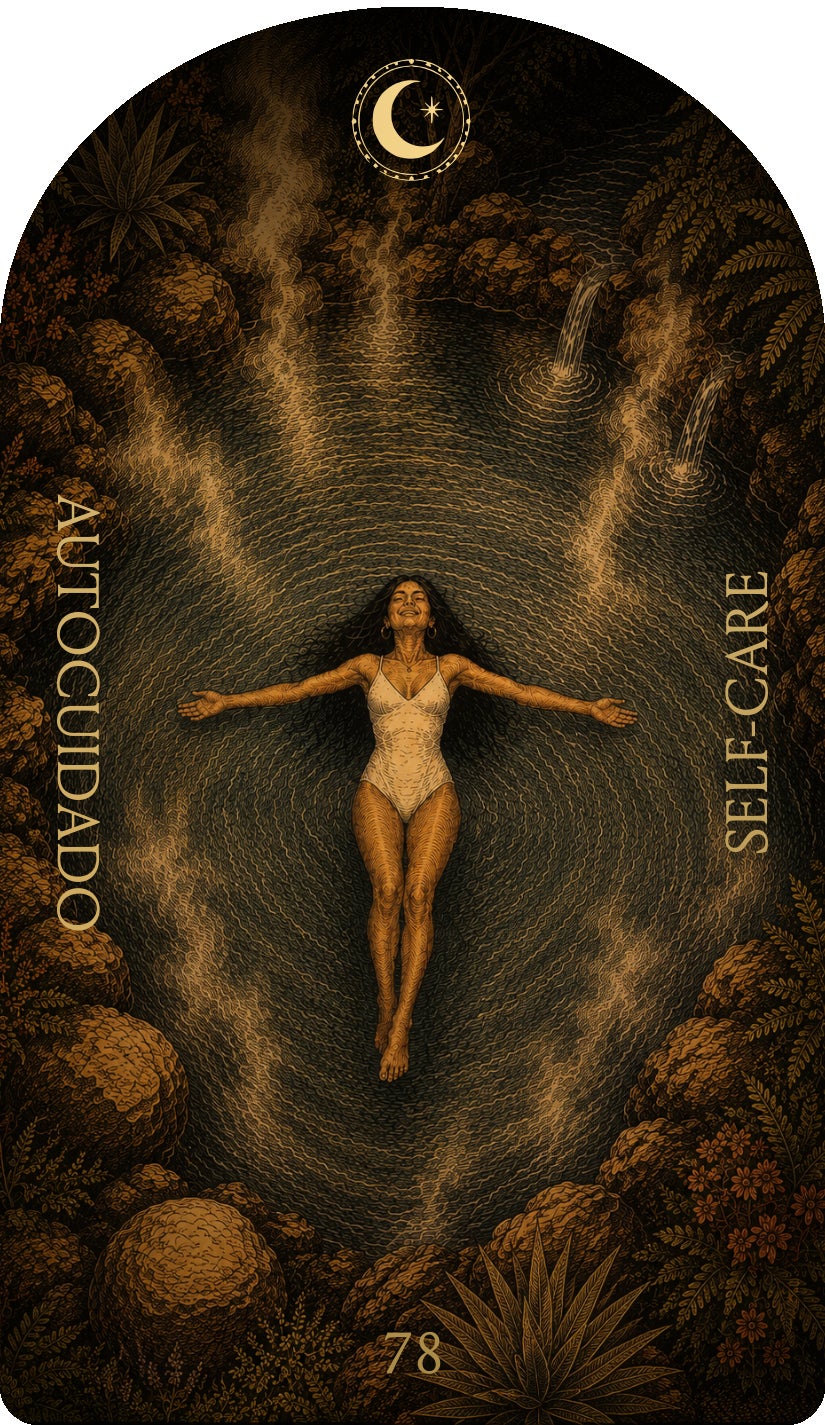 Self-Care (Autocuidado), card 78 — a Rest card from the Flower & Song Oracle