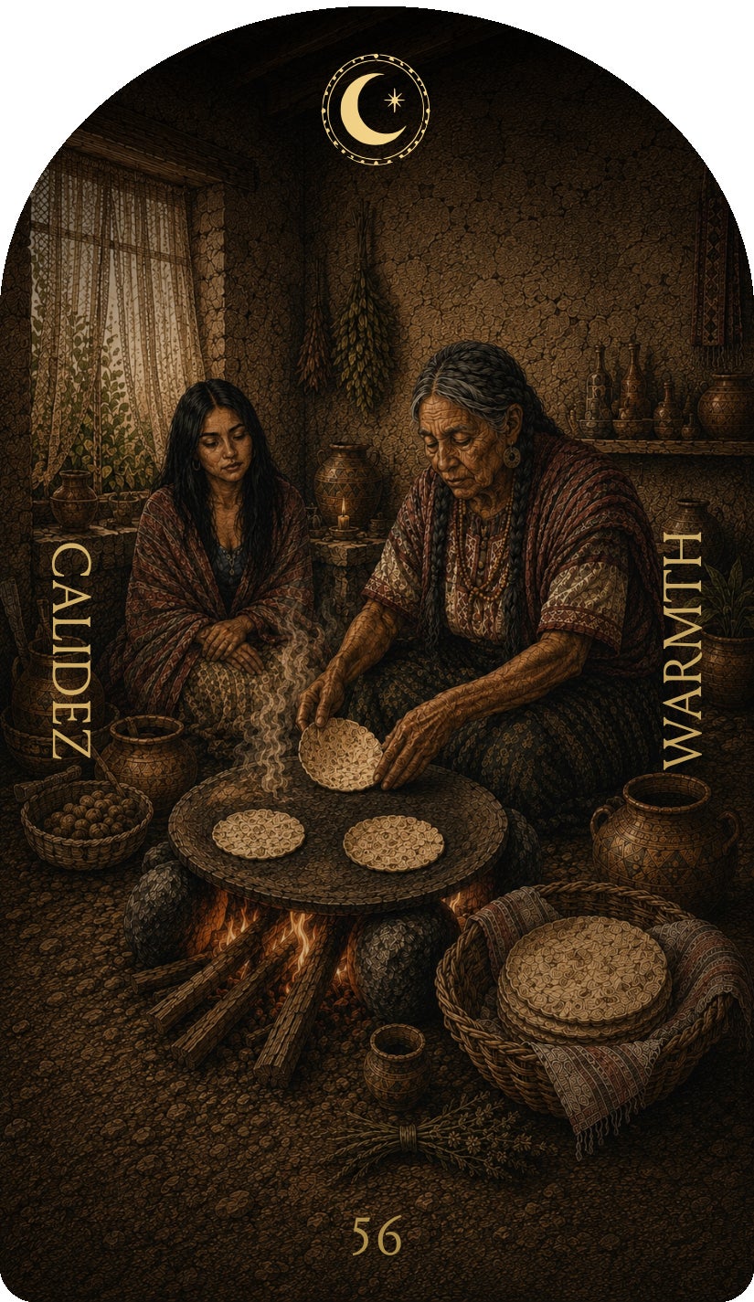 Warmth (Calidez), card 56 — a Rest card from the Flower & Song Oracle